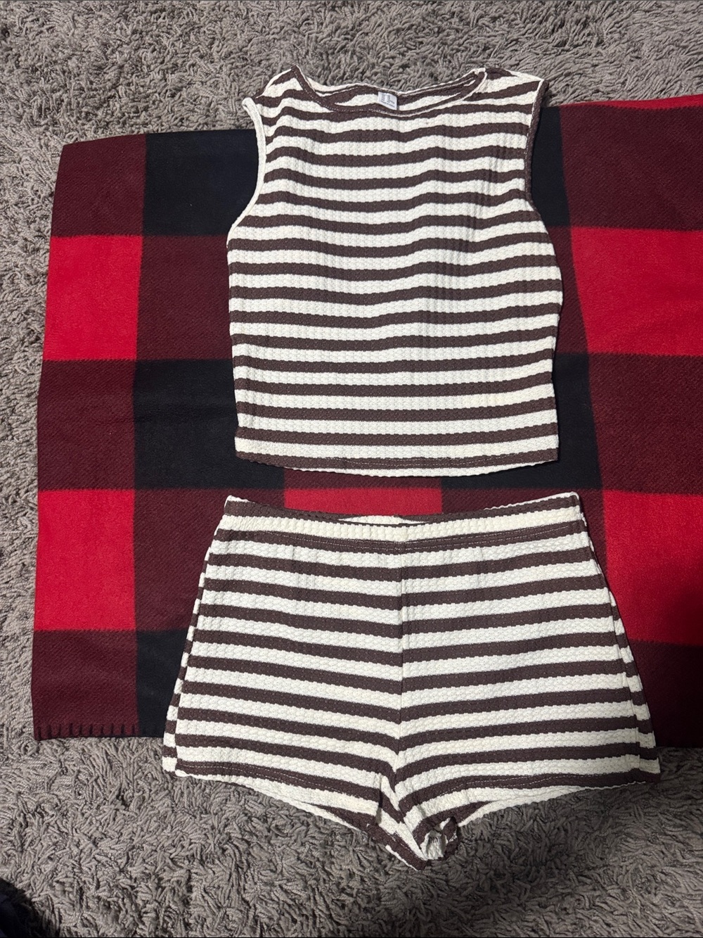 Striped Knit Two-Piece Set in Cream and Brown